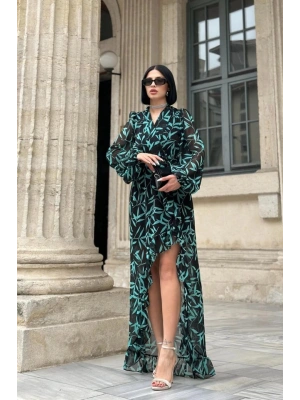 Desenli Desenli Fırfırlı Elbise