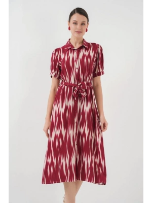 Desenli Kısa Kol Elbise 2532  Bordo
