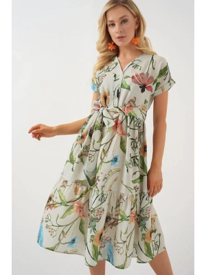 Desenli Kısa Kol Elbise 2558  Çağla