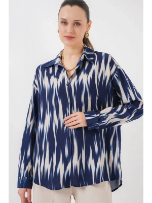 Desenli Oversize Gömlek 20301  Lacivert