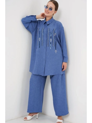 Desenli Tunik Pantolon İkili Takım 6720  İndigo