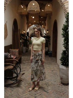 Desenli Viskon Etek  Gri