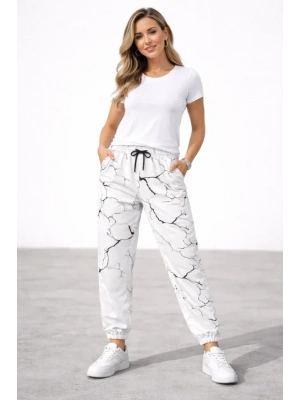 Dijital Baskılı Eşofman Altı Kışlık Üç İplik Şardonlu Kumaş astikli Paça, Cepli, Rahat Kalıp  Beyaz