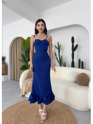 Dominic Eteği Büzgülü Midi Boy Elbise