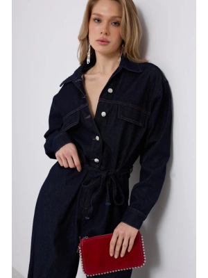 Düğme Detaylı Denim Tulum