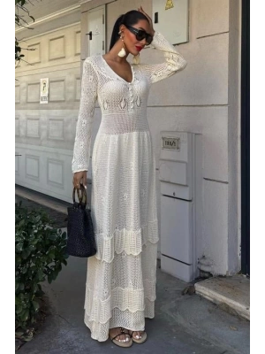 Düğme Detaylı Ve Kat Etekli Etnik Elbise 2859