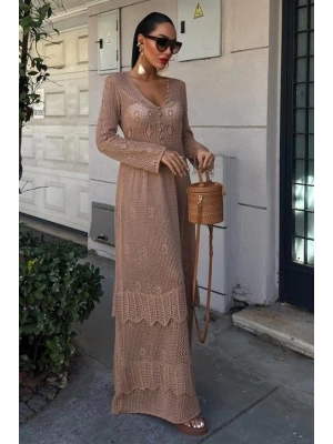 Düğme Detaylı Ve Kat Etekli Etnik Elbise 2859