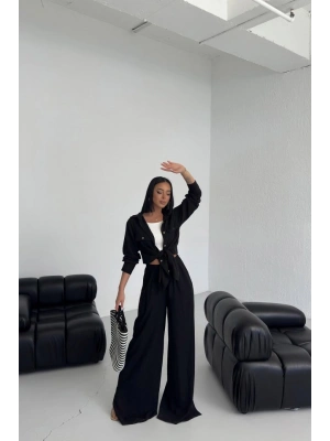 Düğmeli̇ Cepli̇ Keten İki̇li̇ Takim