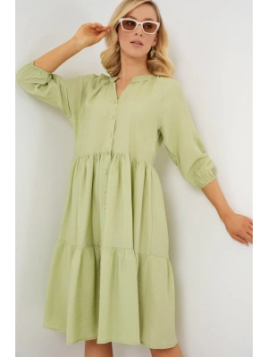 Düğmeli Kısa Kol Elbise 2559  E.Yeşil