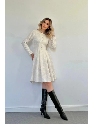 Ekru Kısa Klasik Elbise