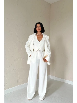 Ekru Klas Ceket Ve Yelek Ve Pantolon Takım