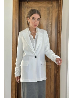 Ekru Kol Ucu Büzgülü Atlas Ceket