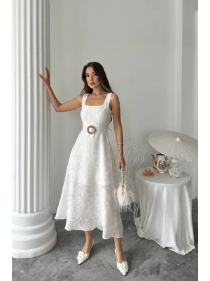 Ekru Kuplu Uzun Elbise