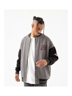 Erkek 28 Baskılı Oversize Üç İplik Kolej Ceket  Füme