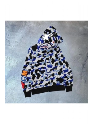 Erkek 3 İplik Bape Kapüşonu Fermuarlı Hırka  Gri