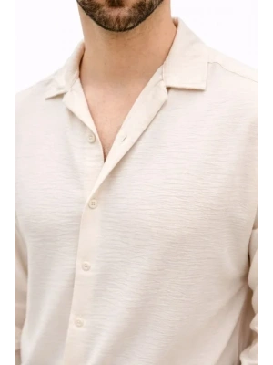 Erkek Aerobin Kumaş Oversize 4 evsim Uzun Kollu Rahat Kalıp Gömlek  Bej