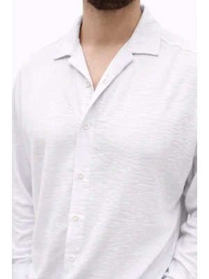 Erkek Aerobin Kumaş Oversize 4 evsim Uzun Kollu Rahat Kalıp Gömlek  Beyaz