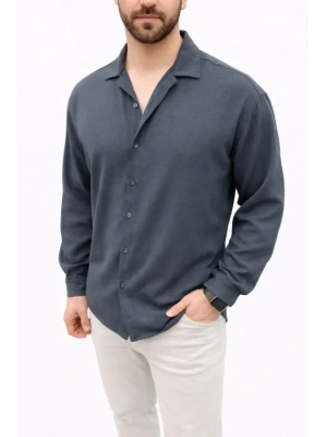 Erkek Aerobin Kumaş Oversize 4 evsim Uzun Kollu Rahat Kalıp Gömlek  Füme