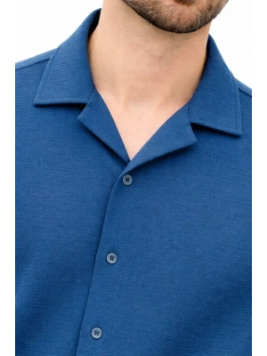 Erkek Aerobin Kumaş Oversize 4 evsim Uzun Kollu Rahat Kalıp Gömlek  İndigo