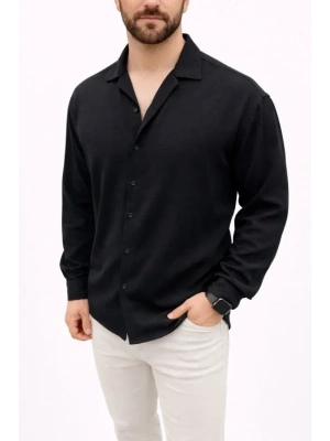 Erkek Aerobin Kumaş Oversize 4 evsim Uzun Kollu Rahat Kalıp Gömlek  iyah