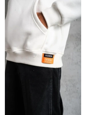 Erkek Armalı Baskılı Kapüşonlu weatshirt  Beyaz