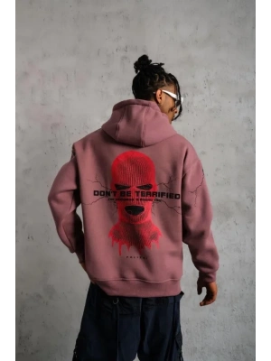 Erkek aske Baskılı Kapüşonlu weat  Gül Kurusu