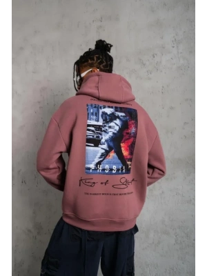 Erkek Astronot Baskılı Kapüşonlu weat  Gül Kurusu