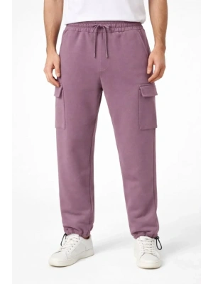 Erkek Baggy Üç İplik Kargo Cepli Eşofman Ayarlanabilir Paça Beli İpli Pantolon  Gül Kurusu