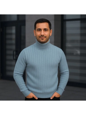 Erkek Balıkcı Yaka Bağazlı Triko Kazak Pamuklu Kalın Fitilli Dokuma, Regular Fit Uzun Kollu Kışlık odel  Bebe avisi