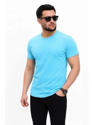 Erkek Basic Tişört Bisiklet Yaka Kısa Kol Günlük Yazlık lim Fit Thirt  Açık avi
