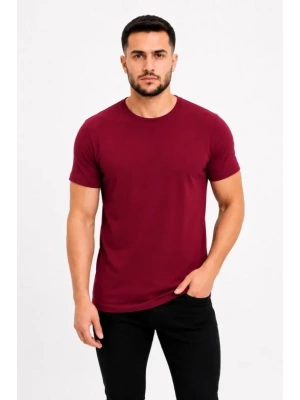 Erkek Basic Tişört Bisiklet Yaka Kısa Kol Günlük Yazlık lim Fit Thirt  Bordo