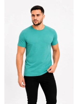 Erkek Basic Tişört Bisiklet Yaka Kısa Kol Günlük Yazlık lim Fit Thirt  u Yeşili
