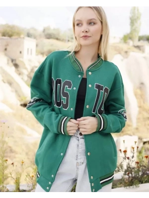 Erkek Baskılı 3 İplik İçi Pamuklu Kolej Ceket  Yeşil