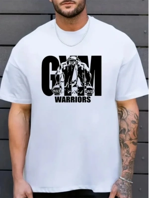 Erkek Baskılı Bisiklet Yaka Erkek Tshirt  Beyaz