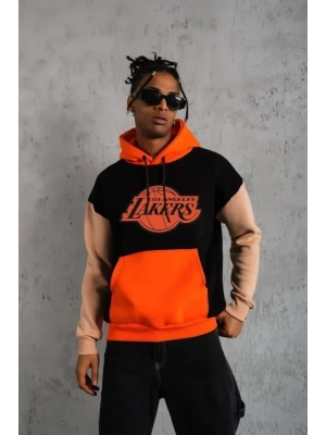 Erkek Baskılı Çok Parçalı Kapüşonlu weatshirt  iyah