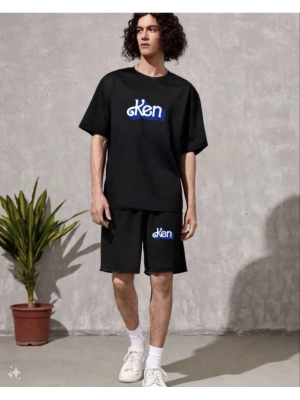 Erkek Baskılı İkili Şort Takım  iyah