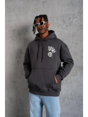 Erkek Baskılı Kapşonlu weat  Füme