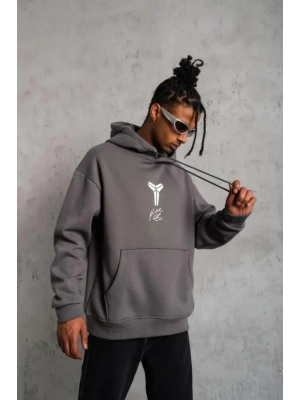 Erkek Baskılı Kapüşonlu weat  Gri