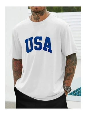 Erkek Baskılı Oversize Tshirt  Beyaz