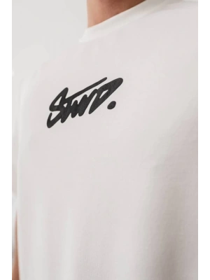 Erkek Baskılı Oversize Tshirt  Beyaz