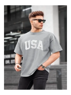 Erkek Baskılı Oversize Tshirt  Gri