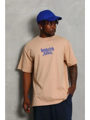 Erkek Baskılı Thirt Kısa Kol Bisiklet Yaka Regular Fit Rahat Kalıp Günlük Tişört  Bej