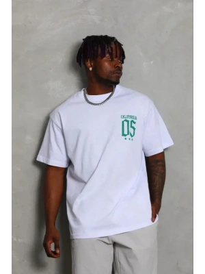 Erkek Baskılı Thirt Kısa Kol Bisiklet Yaka Regular Fit Rahat Kalıp Günlük Tişört  Beyaz