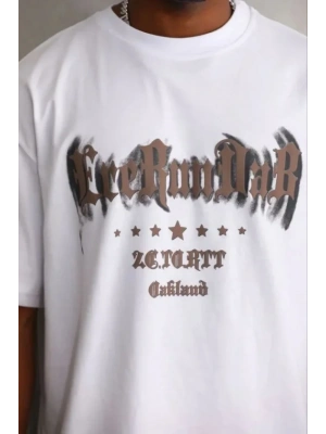 Erkek Baskılı Thirt Kısa Kol Bisiklet Yaka Regular Fit Rahat Kalıp Günlük Tişört  Beyaz