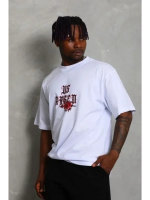 Erkek Baskılı Thirt Kısa Kol Bisiklet Yaka Regular Fit Rahat Kalıp Günlük Tişört  Beyaz