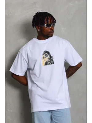 Erkek Baskılı Thirt Kısa Kol Bisiklet Yaka Regular Fit Rahat Kalıp Günlük Tişört  Beyaz