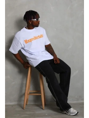 Erkek Baskılı Thirt Kısa Kol Bisiklet Yaka Regular Fit Rahat Kalıp Günlük Tişört  Beyaz