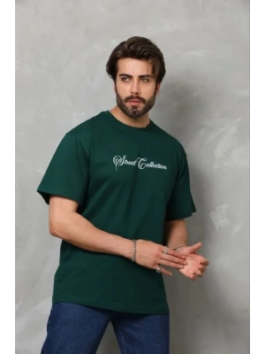 Erkek Baskılı Thirt Kısa Kol Bisiklet Yaka Regular Fit Rahat Kalıp Günlük Tişört  Çağla Yeşili
