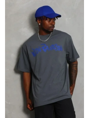 Erkek Baskılı Thirt Kısa Kol Bisiklet Yaka Regular Fit Rahat Kalıp Günlük Tişört  Füme