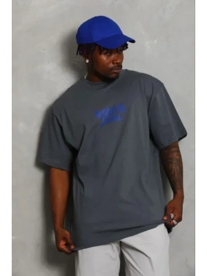 Erkek Baskılı Thirt Kısa Kol Bisiklet Yaka Regular Fit Rahat Kalıp Günlük Tişört  Füme